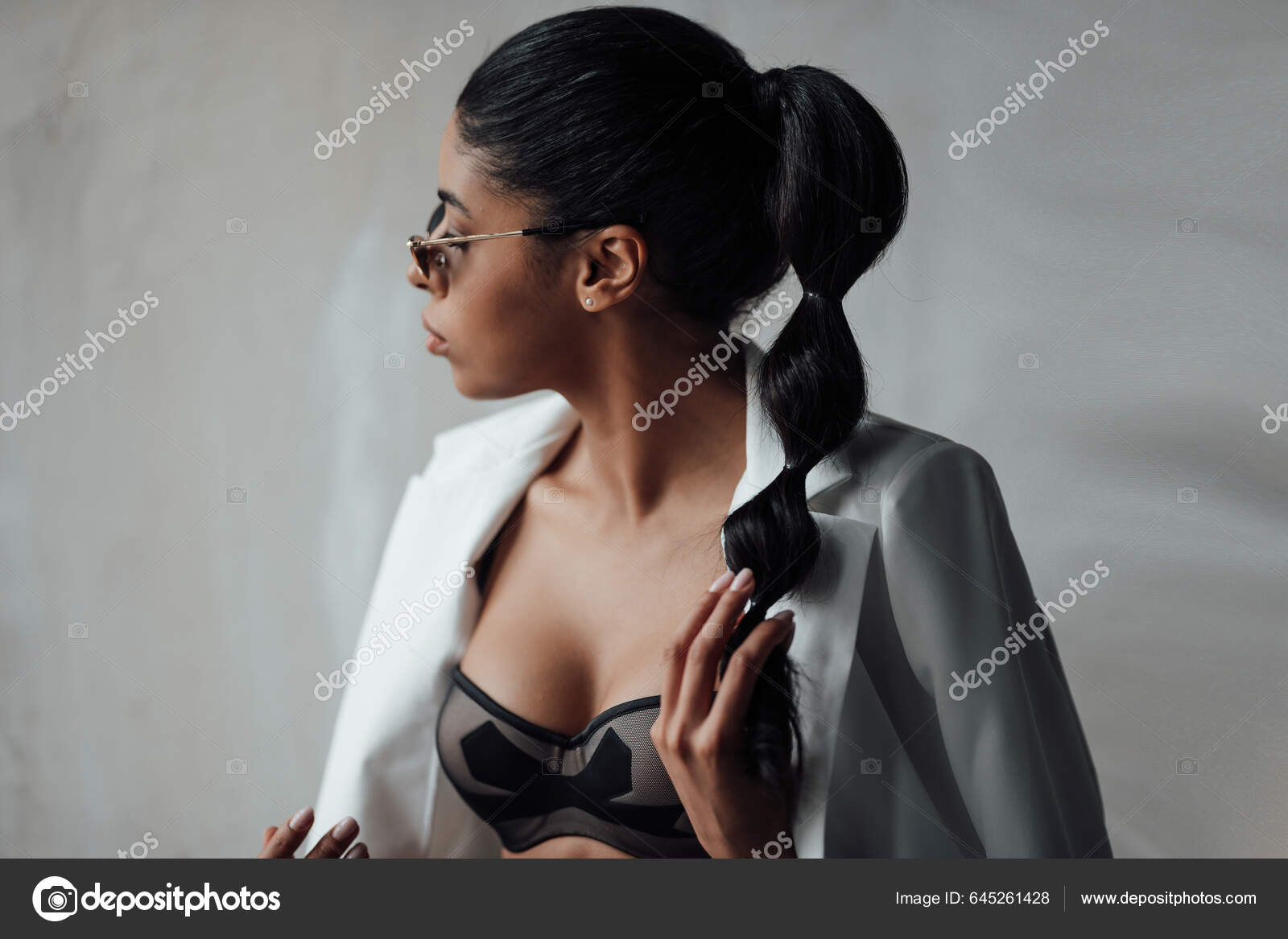 Young Adult Beauty Swarthy Woman Formal Evening White Suit Bra Stock Photo  by ©leliamilaya 645261428