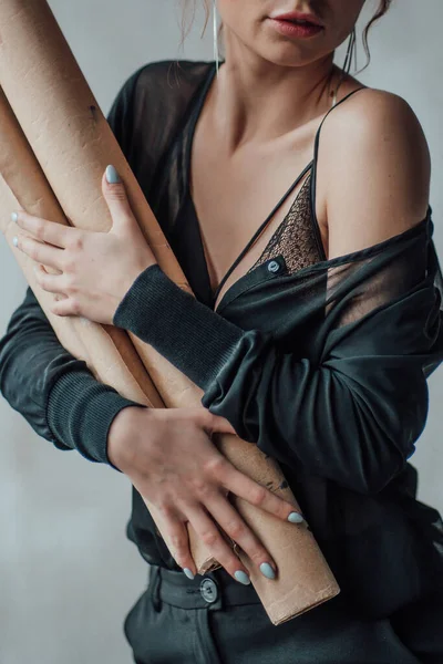 Adult Beauty Elegant Young Woman Formal Evening Black Blouse Stylish — Stock Photo, Image