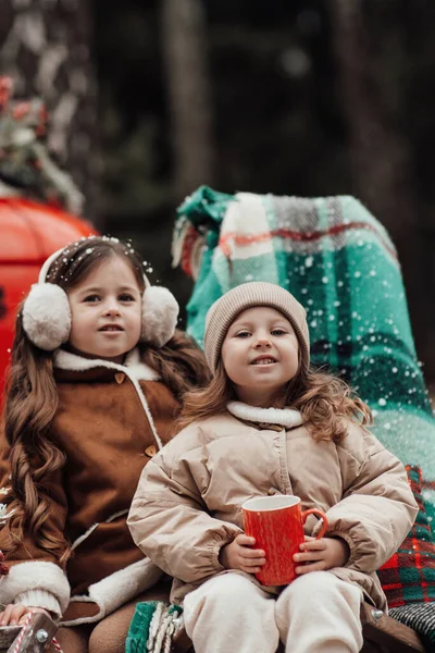Gadis Kecil Merayakan Natal Dan Tahun Baru Liburan Musim Dingin — Stok Foto