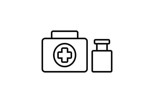 Erste Hilfe Set Ikone Zusammenhang Mit Medizinischen Werkzeugen Zeilensymbolstil Einfaches — Stockvektor