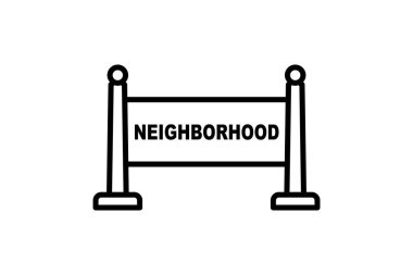 Komşu Simgesi. Mahalle mesajlarıyla dolu. Gayrimenkulle ilgili ikon. Web sitesi, uygulama, kullanıcı arayüzleri, yazdırılabilir vb için uygun. Satır simgesi tarzı. Basit vektör tasarımı düzenlenebilir