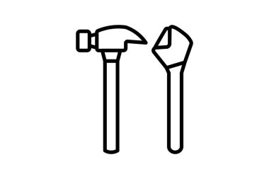 Hammer ve Wrench Icon. İnşaatla ilgili simge. Web sitesi, uygulama, kullanıcı arayüzleri, yazdırılabilir vb için uygun. Satır simgesi tarzı. Basit vektör tasarımı düzenlenebilir