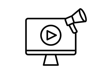 Video pazarlama ikonu. Pazarlama ile ilgili bir ikon. Satır simgesi tarzı. Basit vektör tasarımı düzenlenebilir