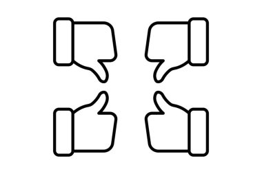 Geribildirim ve Gözden Geçirmeyle ilgili başparmaklar yukarı ve aşağı simge. Web sitesi, uygulama, kullanıcı arayüzleri, yazdırılabilir vb için uygun. Satır simgesi tarzı. Basit vektör tasarımı düzenlenebilir