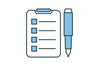 Kalem ve kağıt simgesi. Geribildirim ve Gözden Geçirmeyle ilgili simge. Web sitesi, uygulama, kullanıcı arayüzleri, yazdırılabilir vb için uygun. Düz çizgi simgesi tarzı. Basit vektör tasarımı düzenlenebilir