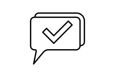 Konuşma balonu ikonu. Geribildirim ve Gözden Geçirmeyle ilgili simge. Web sitesi, uygulama, kullanıcı arayüzleri, yazdırılabilir vb için uygun. Satır simgesi tarzı. Basit vektör tasarımı düzenlenebilir