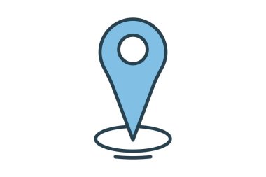 konum simgesi. Temel web ve UI ile ilgili simge. Web sitesi, uygulama, kullanıcı arayüzleri, yazdırılabilir vb için uygun. Düz çizgi simgesi tarzı. Basit vektör tasarımı düzenlenebilir