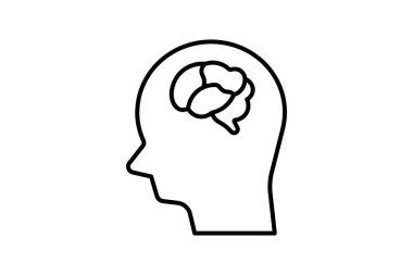 Beyni görünür bir ikona sahip kafa. Ruh sağlığıyla ilgili bir ikon. Web sitesi, uygulama, kullanıcı arayüzleri, yazdırılabilir vb için uygun. çizgi simgesi tarzı. Basit vektör tasarımı düzenlenebilir