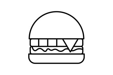 Çizburger ikonu. Fast food ile ilgili bir ikon. Web sitesi, uygulama, kullanıcı arayüzleri, yazdırılabilir vb için uygun. çizgi simgesi tarzı. Basit vektör tasarımı düzenlenebilir