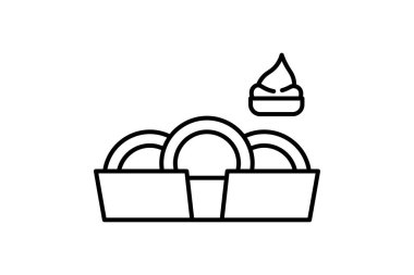 Soğan halkaları ikonu. Fast food ile ilgili bir ikon. Web sitesi, uygulama, kullanıcı arayüzleri, yazdırılabilir vb için uygun. çizgi simgesi tarzı. Basit vektör tasarımı düzenlenebilir