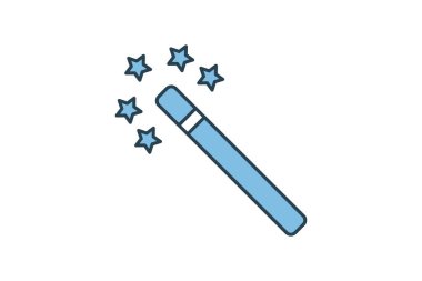 Sihirli değnek ikonu. Düzenleme aracına bağlı simge. Web sitesi, uygulama, kullanıcı arayüzleri, yazdırılabilir vb için uygun. Düz çizgi simgesi tarzı. Basit vektör tasarımı düzenlenebilir