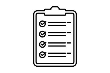 Kontrol listesi simgesi. Eylem planıyla ilgili simge. Web sitesi, uygulama, kullanıcı arayüzleri, yazdırılabilir vb için uygun. çizgi simgesi tarzı. Basit vektör tasarımı düzenlenebilir