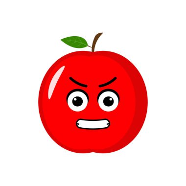 Kırmızı elma ikonu emoji vektör çizimi. Resimli elma beyaz arkaplanda izole edilmiş.