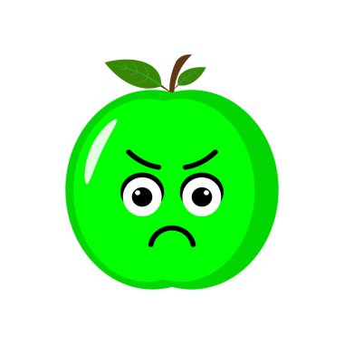 yeşil elma ikonu emoji vektör çizimi. Resimli elma beyaz arkaplanda izole edilmiş.