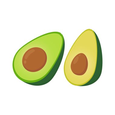avokado, vektör illüstrasyonunu keser. Resimler beyaz arkaplanda izole edilmiş