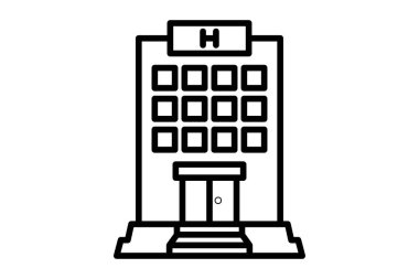 Otel ikonu. Eylem planıyla ilgili simge. Web sitesi, uygulama, kullanıcı arayüzleri için uygun. satır simgesi biçimi