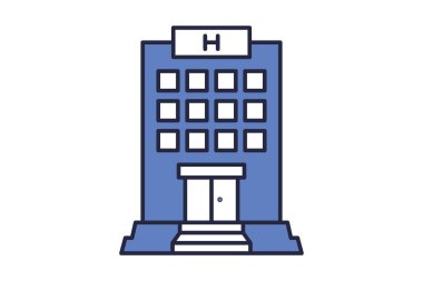 Otel ikonu. Eylem planıyla ilgili simge. Web sitesi, uygulama, kullanıcı arayüzleri için uygun. satır simgesi biçimi