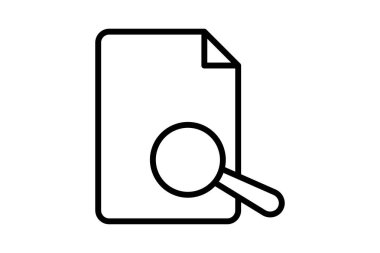 Belge simgesi olan büyüteç. Arama ile ilgili simge. Web sitesi, uygulama, kullanıcı arayüzleri, yazdırılabilir vb için uygun. çizgi simgesi tarzı. Basit vektör tasarımı düzenlenebilir
