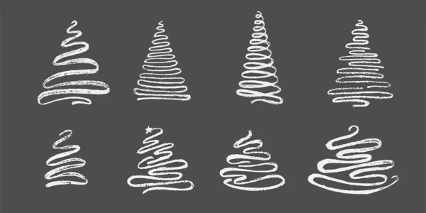 Mão Desenhada Definir Árvore Natal Abstrato Rabiscar Grunge Desenho Madeiras — Vetor de Stock