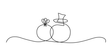 Düğün fotoğrafı kitabı ve davetiyeler için dekorasyon sürekli el çizimi öğesi. Beyaz arka planda izole edilmiş vektör stok illüstrasyon minimalizmi tasarımı. Düzenlenebilir tek çizgi. 