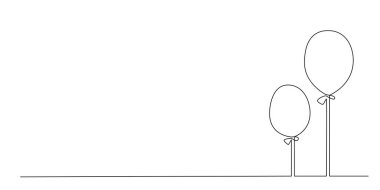 Resim kitabı için iki balon, davetiyeler, süslemeler, el çizimleri. Beyaz arka planda izole edilmiş vektör stok illüstrasyon minimalizmi tasarımı. Düzenlenebilir tek çizgi. 