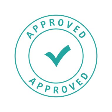 Approved round stamp with tick. Vector stock illustration isolated on white background. 