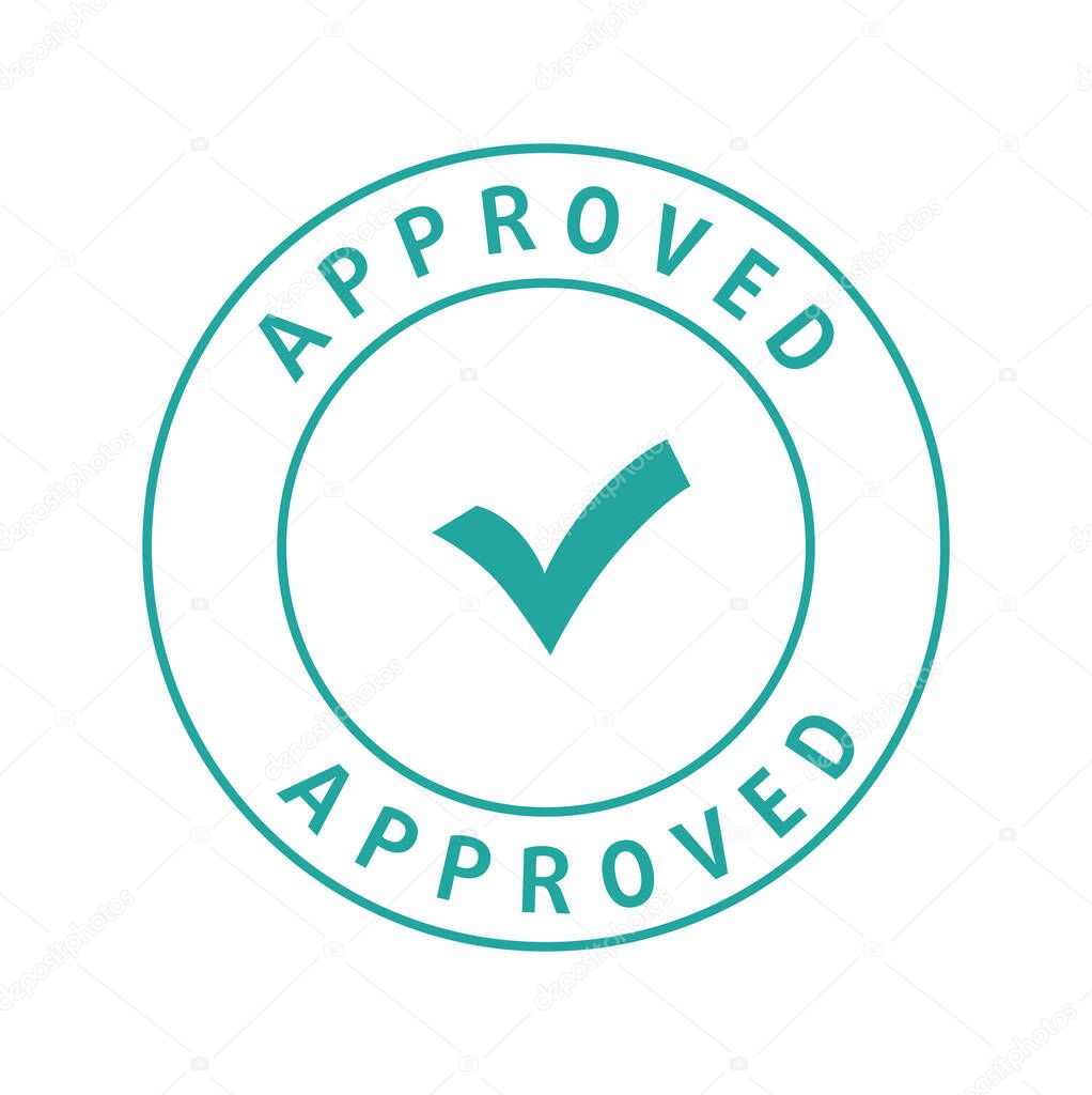 Approved round stamp with tick. Vector stock illustration isolated on white background.