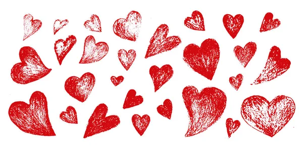 Hand drawn Valentines red heart doddle brush stroke with grunge texture. Vector stoke illustration isolated on white background for design decoration template greeting card, invitation, banner, menu. 