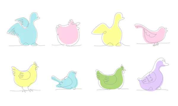 Primi Uccelli Primaverili Disegnano Mano Continua Una Linea Illustrazione Vettoriale — Vettoriale Stock
