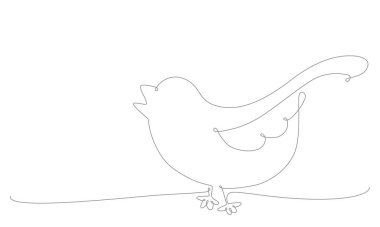 İlk bahar kuşunun el çekimi bir çizgi halinde devam ediyor. Düğün, Paskalya davetiyesi ya da tebrik kartı için beyaz arkaplanda vektör stoku çizimi izole edildi. Düzenlenebilir vuruş. 