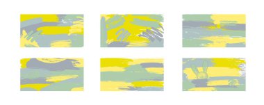 Fırça darbesi, soyut arka planlar çizer, sarı ve yeşil boho renkleri çizer. Sunum, davet, sosyal medya ilkbahar ve yaz tasarımı için vektör stok illüstrasyon paketi. 