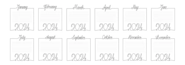 2024 Jaar Maanden Frames Achtergronden Ingesteld Handtekening Vector Voorraad Illustratie — Stockvector