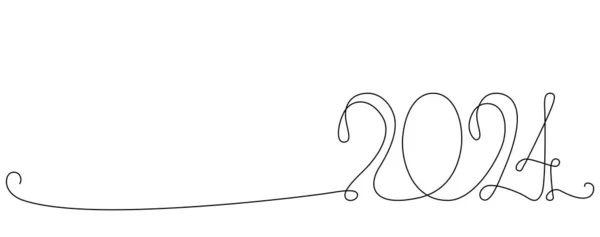 Banner Con Decorazione Linea Continua Segno Disegno Mano Calendario 2024 — Vettoriale Stock