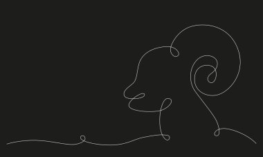 Koç burcu takımyıldızı tek el çizimi çizgi çerçevesi ve pankarta devam ediyor. Kara karatahta arka planda izole edilmiş vektör stok illüstrasyon koyunu. Düzenlenebilir vuruş çizgisi.