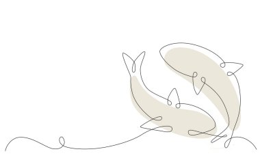 Balık burcu burcu takımyıldızı. Tek el çizimi. Çizgi sancak rengi devam ediyor. Beyaz arka planda izole edilmiş vektör stok illüstrasyon boğası. Düzenlenebilir vuruş çizgisi.