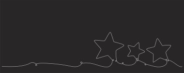 Yıldızlı Noel kompozisyonu. El çizimi tek bir çizgide devam ediyor. Davetiye, kart, sunum, çerçeve veya sınır için siyah arkaplan üzerinde vektör stok illüstrasyon izole. Düzenlenebilir vuruş.