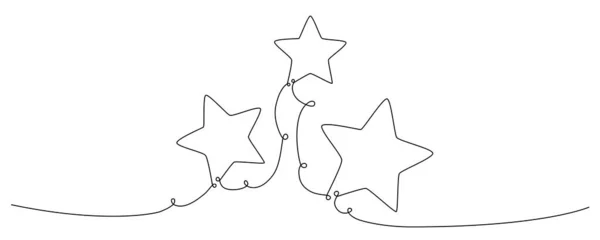 Christmas Composition Stars Hand Drawing Continues One Single Line Vector — Stock Vector