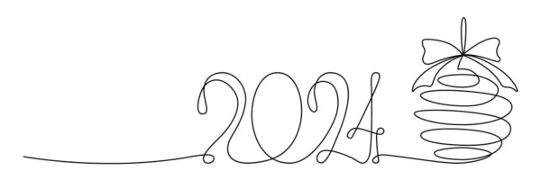 2024连续单线符号 在白色背景上孤立的矢量存储图为设计模板新年横幅 可编辑笔划 — 图库矢量图片
