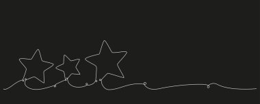 Yıldızlı Noel kompozisyonu. El çizimi tek bir çizgide devam ediyor. Davetiye, kart, sunum, çerçeve veya sınır için siyah arkaplan üzerinde vektör stok illüstrasyon izole. Düzenlenebilir vuruş.