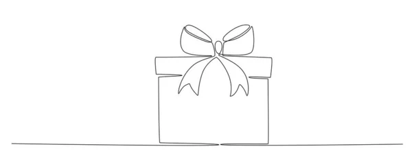 Gift Box Bow Hand Drawing Single Line Vector Stock Illustration — Stock Vector