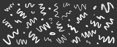 Konfeti karalaması. Tasarım şablonu soyut arkaplan çocuk doğum günü partisi afişi için siyah karatahta izole edilmiş pastel fırça fırçası çizimi. 