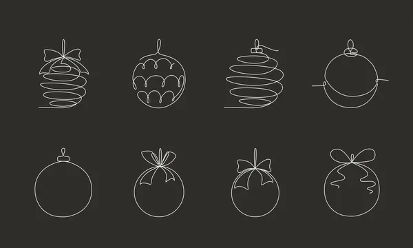 Set Bola Natal Terus Satu Garis Tangan Menggambar Sketsa Ilustrasi - Stok Vektor