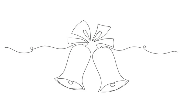Jingle Noël Cloches Main Dessiner Une Seule Bannière Ligne Illustration — Image vectorielle