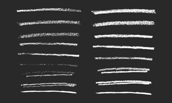 Underlining highlight pencil crayon hand draw lines set. Vector stock illustration isolated on black chalkboard background for handwritten notes for text, doodle graphic element. 