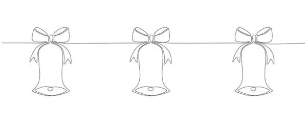 Christmas Jingle Bells Hand Draw One Single Line Banner Vector — Stock Vector