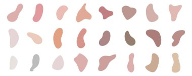 Soyut leke sıvısı şekilleri ayarlandı. Tasarım şablonu sunumu, sosyal medya, pazarlama minimalist reklamcılık, broşür, dergi için beyaz arka planda izole edilmiş vektör hisse senedi çizimi.