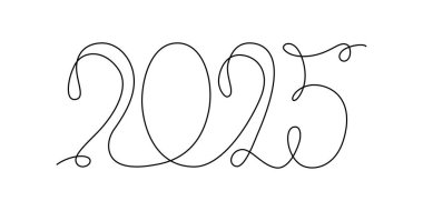 2025 yıllık takvim için dekorasyon sürekli el çizimi işareti. Beyaz arka planda izole edilmiş vektör stok illüstrasyon minimalizmi tasarımı. Düzenlenebilir tek çizgi. 