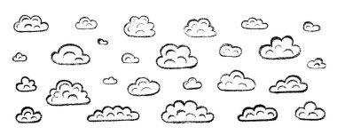 Tebeşir grunge bulut seti. El çizimi vektör boyası çizimi çocuk tasarımı, resim tasarımı, çocuk eğitimi, hava tahmini, iş sunumu için beyaz arkaplanda izole edilmiş.. 