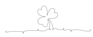 Aziz Patrick günü için yonca çiçeği afişi. İyi şans simgesi, tek çizgi. Tasarım şablonu davetiye çerçevesi için beyaz arkaplanda izole edilmiş vektör hisse minimalizmi. Düzenlenebilir vuruş.