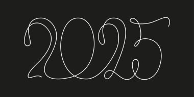 2025 yıllık takvim için dekorasyon sürekli el çizimi işareti. Siyah karatahta arka planında izole edilmiş vektör stok illüstrasyon minimalizmi tasarımı. Düzenlenebilir tek çizgi. 